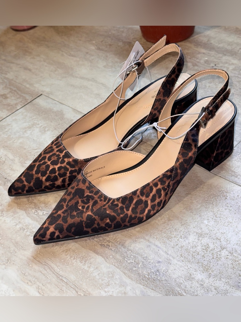 Liz Claiborne Brown Leopard Print Pointed-Toe Slingback Heels